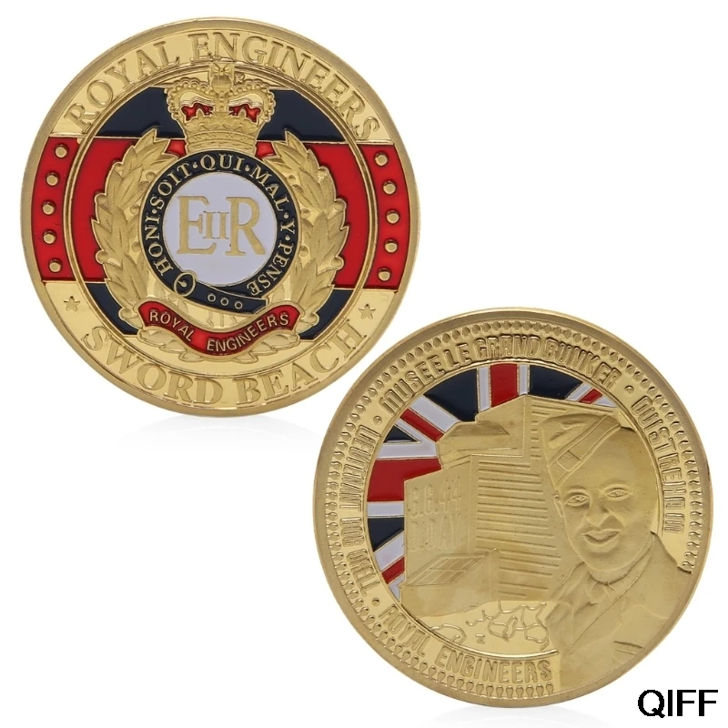 5PCS WWII France Sword Beach Souvenir Challenge Euro Royal Engineers Gold Coin