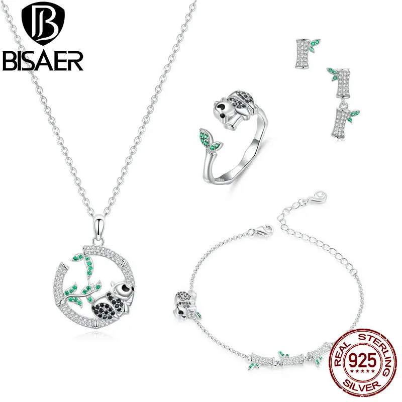 

Panda Jewelry Sets 925 Sterling Silver Cute Cubic Zircon Panda Love Bamboo Jewelry Set for Women Sterling Silver Jewelry