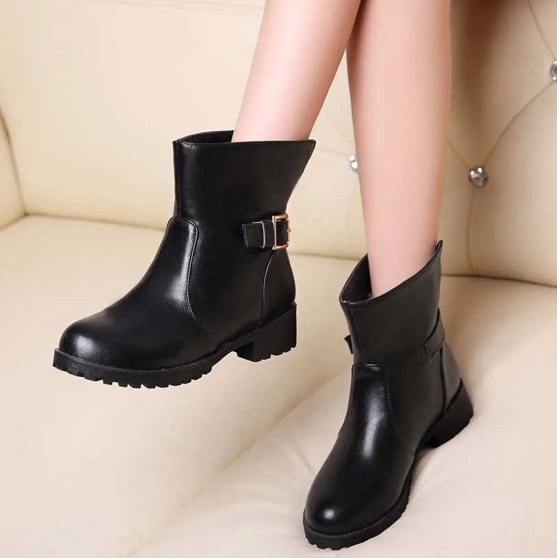 

ENMAYER Round Toe women boots Autumn Buckle Square heel Med Ankle boots for women Martin boots Black  yellow motorcycle boots