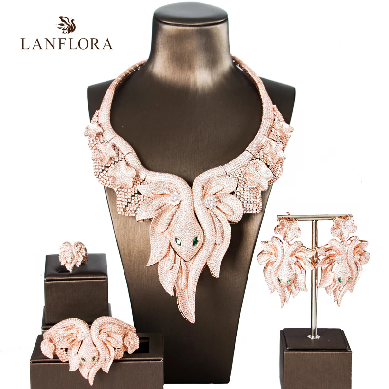 

LANFLORA indian jewelry snake new luxury cubic zirconia jewelry sets parure bijoux femme mariage four pieces