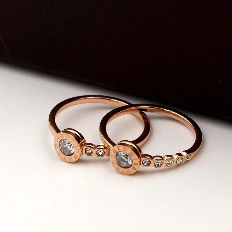 Модный бренд любовь круглые римские цифры обручальное кольцо с кристаллами розовое золото цвет нержавеющая сталь для женщин свадебный подарок