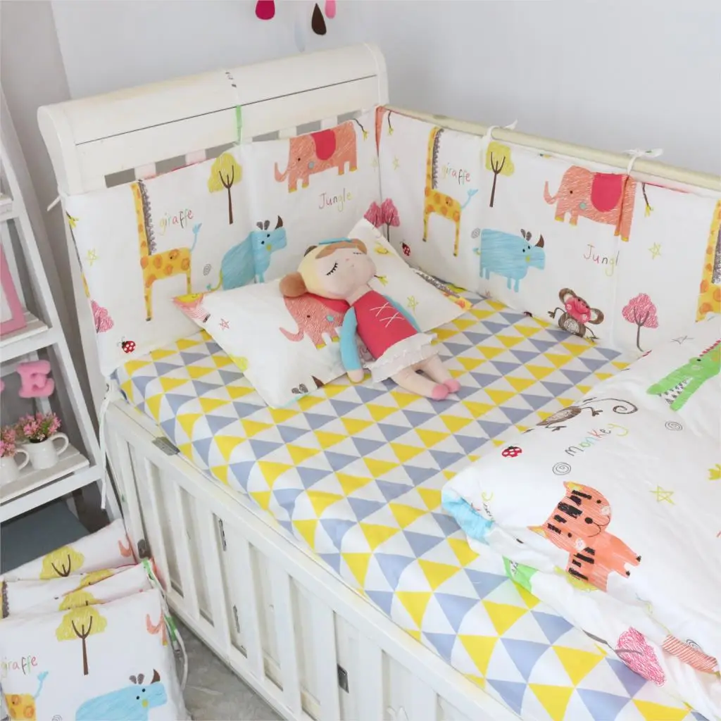 6 шт. Постельное белье 100% хлопок детские кроватки бамперы мультфильм новорожденных простыни наволочки детские забор детская кровать