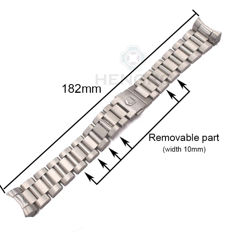 22mm Watch Band Bracelet Silver Balck Solid Stainless Steel Luxury Curved End Watchbands Strap Metal Watch Band Accessories