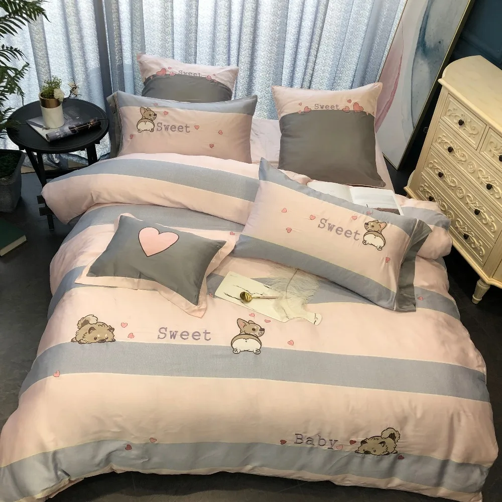 Милый комплект постельного белья с принтом кроликов и вышивкой для домашних