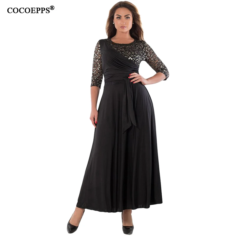 5XL 6XL 2018 Women Plus Size Long Dress Maxi Spring Summer Big Size Lace Patchwork Dress Sexy Party Dress Black Female Vestidos Dresses