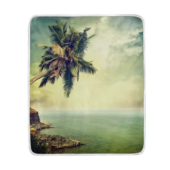 

Tropical Palm Tree Sea Vintage Blanket Soft Warm Cozy Bed Couch Lightweight Polyester Microfiber Blanket Throw