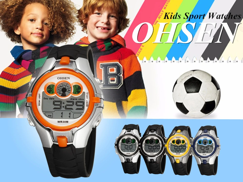 Лидирующий бренд OHSEN цифровые часы для детей, будильник, наручные часы с ЖК-дисплеем, спортивные часы для мальчиков, плавательные часы, Модный профессиональный дизайн для детей