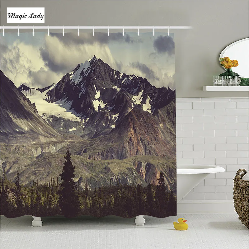 Shower Curtain Mountain Decor Arctic Landscape Wilderness Hiking