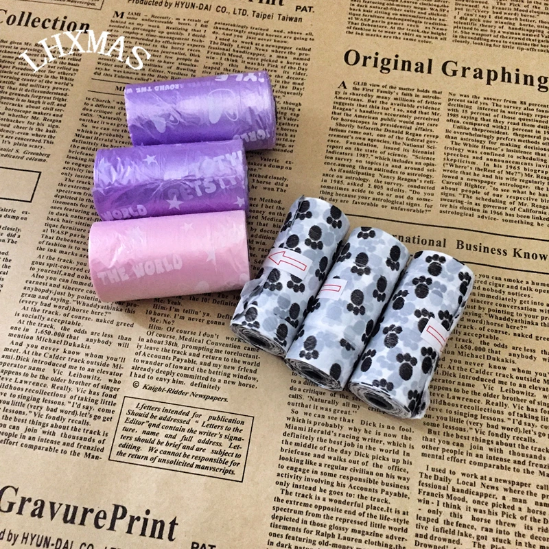 

Eco-Friendly material 15pcs/Roll 3Roll Small Pet Disposal Plastic Rubbish Bag For Dog Shit Collection D353