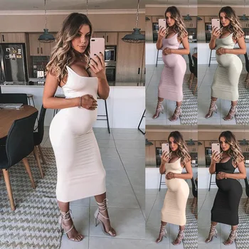 

Sexy Women Summer Fashion Dress Clothes Women Sleeveless Ruffle Pregnancy Maternity Dress Solid Sexy Vest Dress Nusring