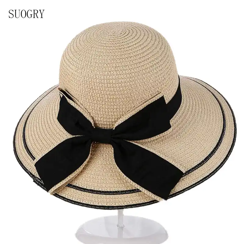 sun hat with black bow