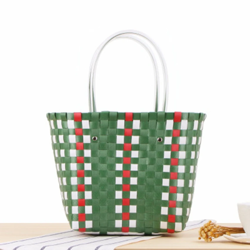  Japanese and Korean style striped handkerchief basket bag colorful waterproof holiday beach woven b