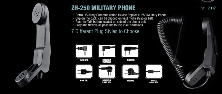 Z-TAC H-250 военный телефон для страйкбола детали прибора связи телефон для Kenwood Midland Plug Z117