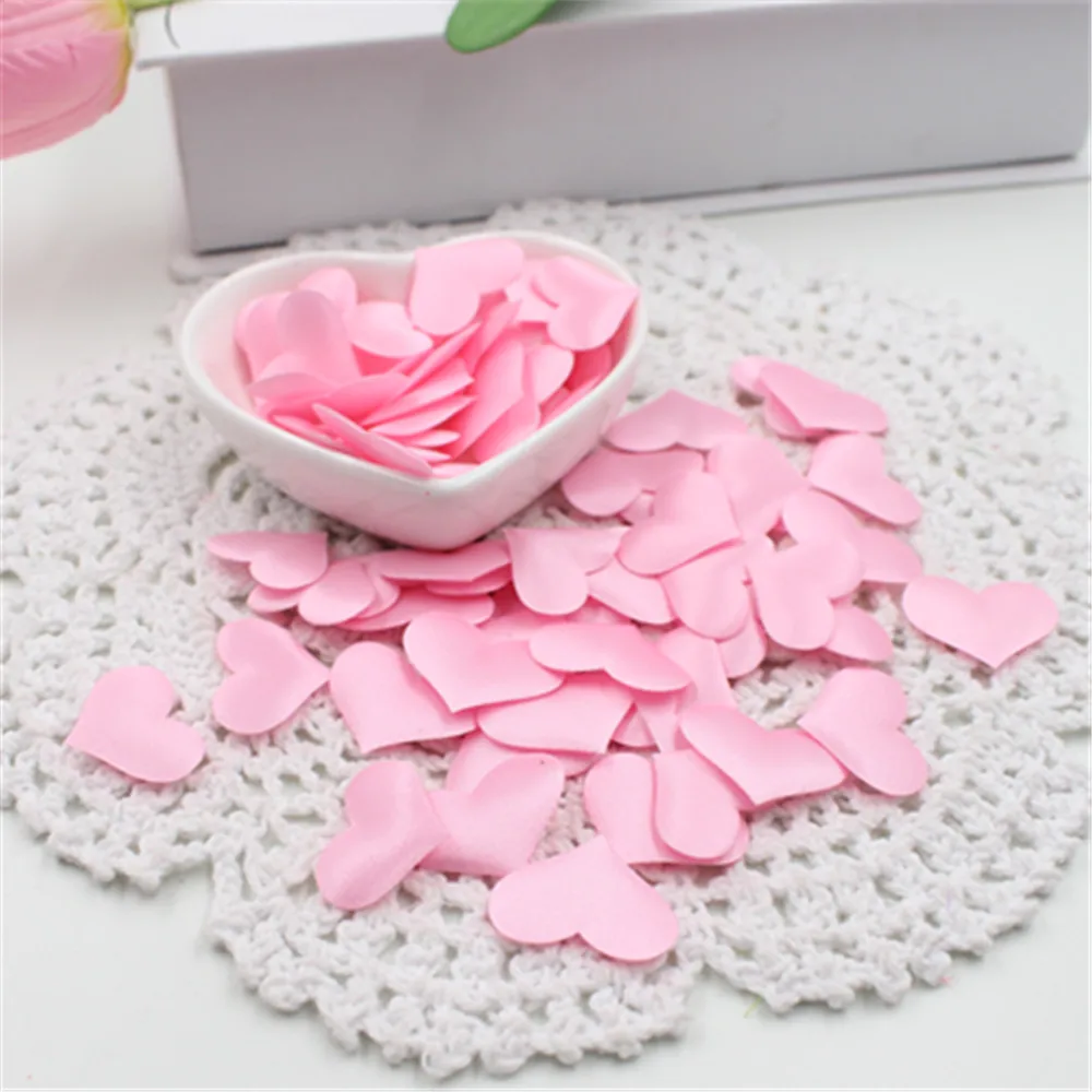 100Pcs Silk Sponge Satin Fabric Cute Heart Petals Wedding Confetti DIY Romantic Heart Cloth Decorations Scrapbook Accessories