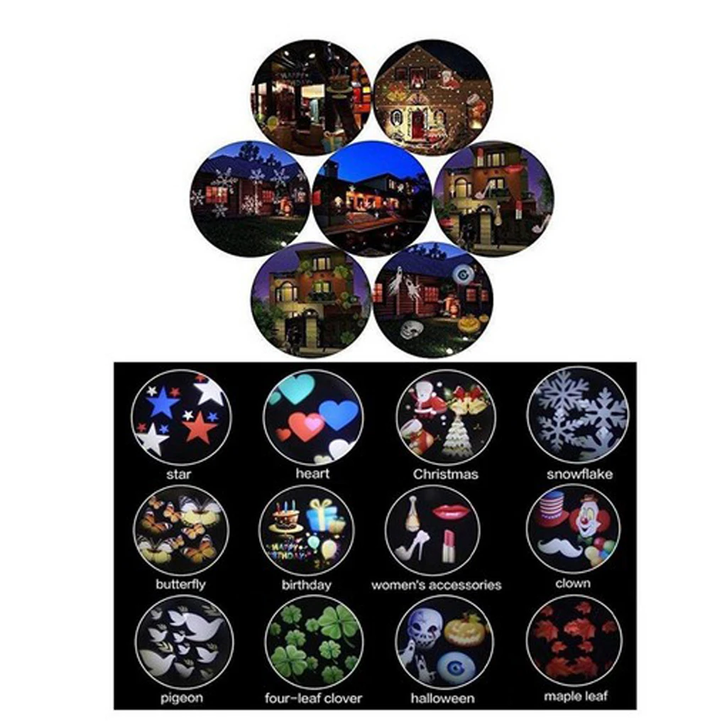 Celebration Series Projector LED Image Motion Projection Light with 12 Slide for Halloween Party Garden Outdoor Activities