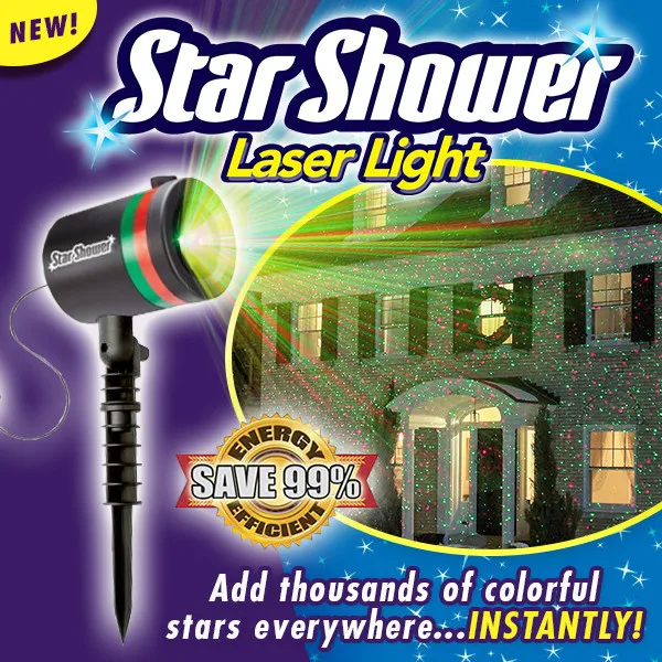 

Christmas Weather-Proof Laser Light Projector Dazzle Star Shower Slice Show Easy Install Colorful Stars Wide Coverage