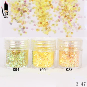 

1 Jar/Box 10ml 3 Colorful light Yellow Nail Glitter Hex Sequins Powder Paper For Nail Art Decoration Optional 300 Colors 3-47