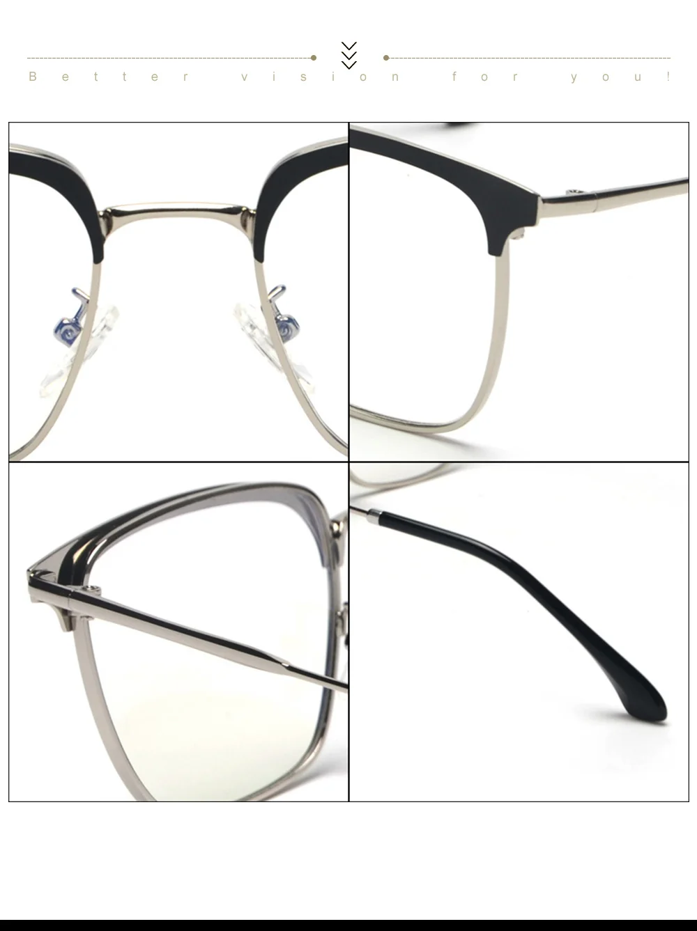VEGA Eyewear Semi-rimless Vintage Glasses Frame Women Men Fashionable Spectacle Frame Gold Square Eyeglasses Frames VG255 (8)
