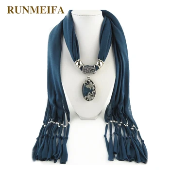 

[RUNMEIFA] Solid Color Women's Fashion Butterfly Pendant Scarf Neclace Jewellery Shawl