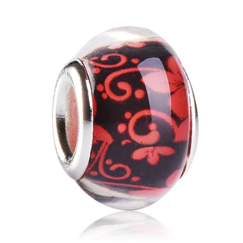45 выбор, горячая Распродажа, синие круглые бусины из муранского стекла, подходят к оригиналу Pandora, серебряный браслет с подвеской, сделай сам, изготовление ювелирных изделий - Цвет: red flower