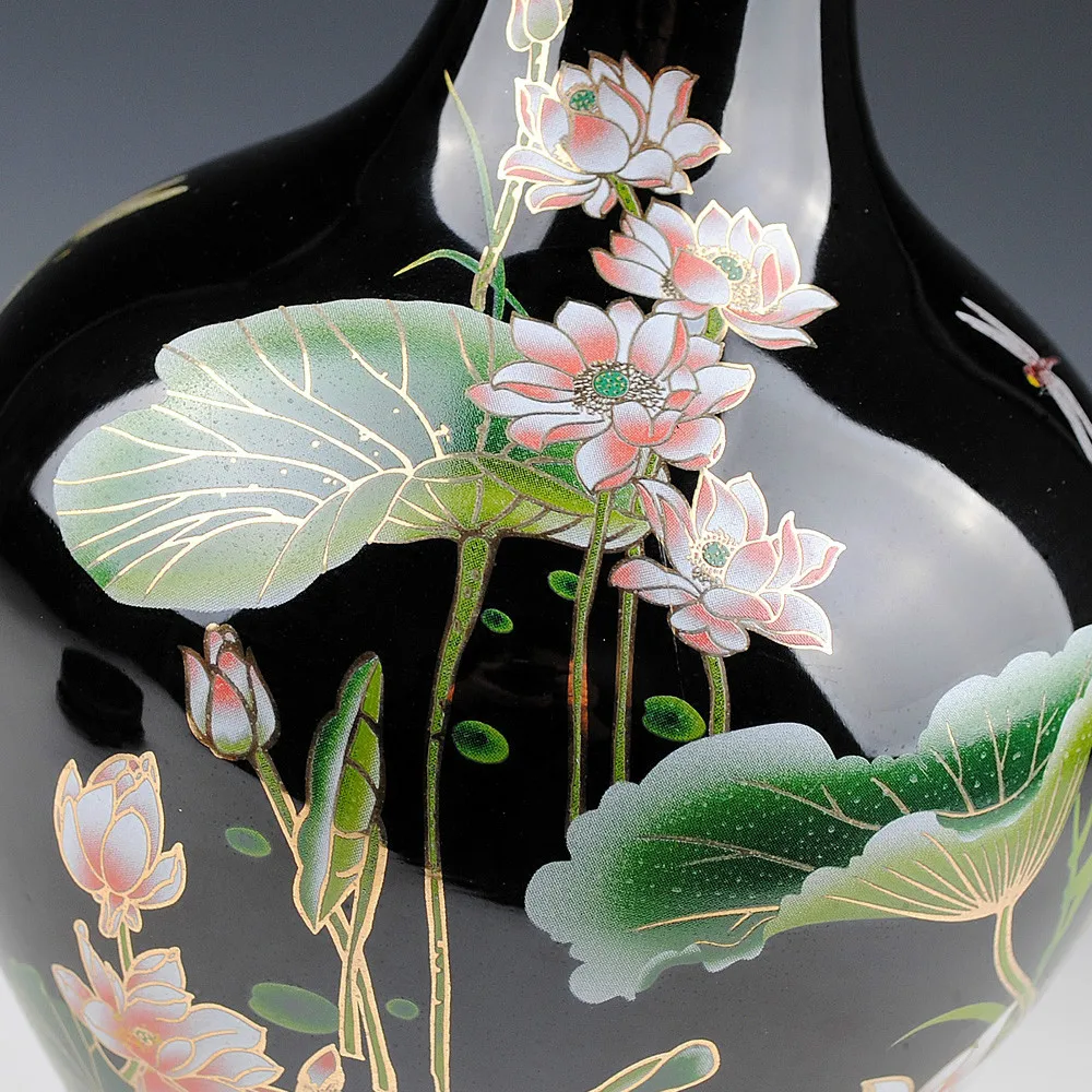 Jingdezhen Sharply Glaze Black Ceramic Vase Lotus Pattern For Modern Home Sitting Room Adornment 4