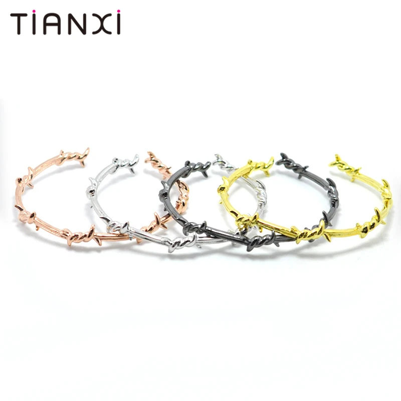 

Fashion Luxury Jewelry 2018 Cool New Design Punk Style 4 Colors Twist Thorns Barbed Wire Stainless Steel Bracelet For Men Women