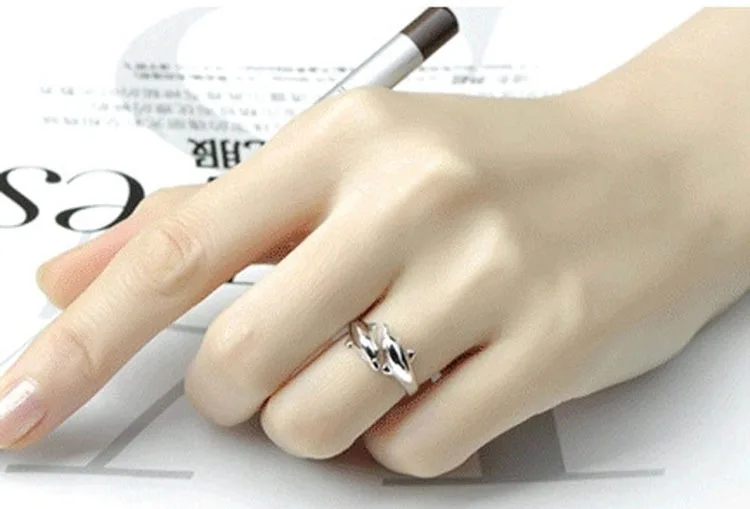 Double Dolphin Silver Plated Adjustable 925 Ring