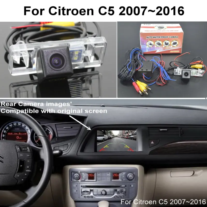 RCA & Original Screen Compatible Adapter For Citroen C5 2007~2016 Car Rear View Camera Back Up Reverse Camera CCD Night Vision