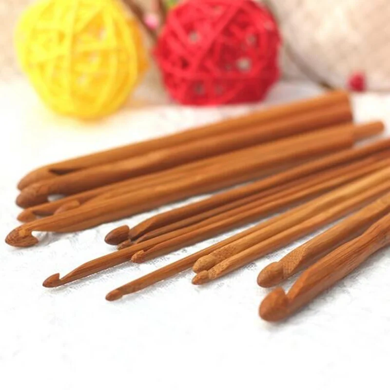 

Hot sale 12 Pcs/set sweater knitting bamboo handle crochet hooks smooth weave craft needle,sewing tools,Free shipping.