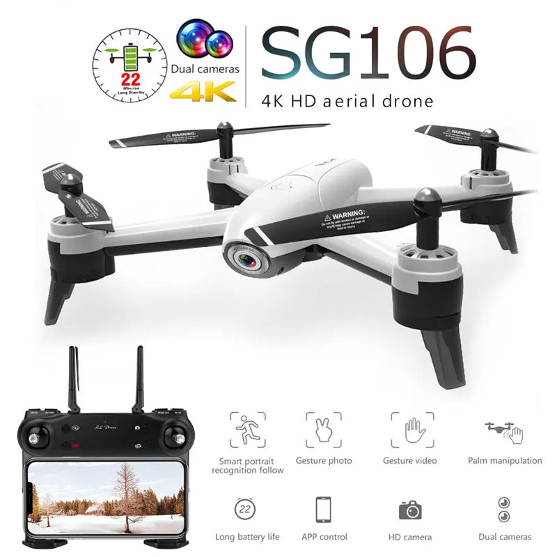 

SG106 WiFi FPV RC Drone with 720P or 1080P or 4K HD Dual Camera Optical Flow Aerial Video RC Quadcopter for Toys Kid RC Dron
