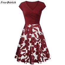 Страусиная Женская достойная красивая с коротким рукавом крест v-образным вырезом платье ретро элегантное труба Удобное повседневное платье трапециевидной формы