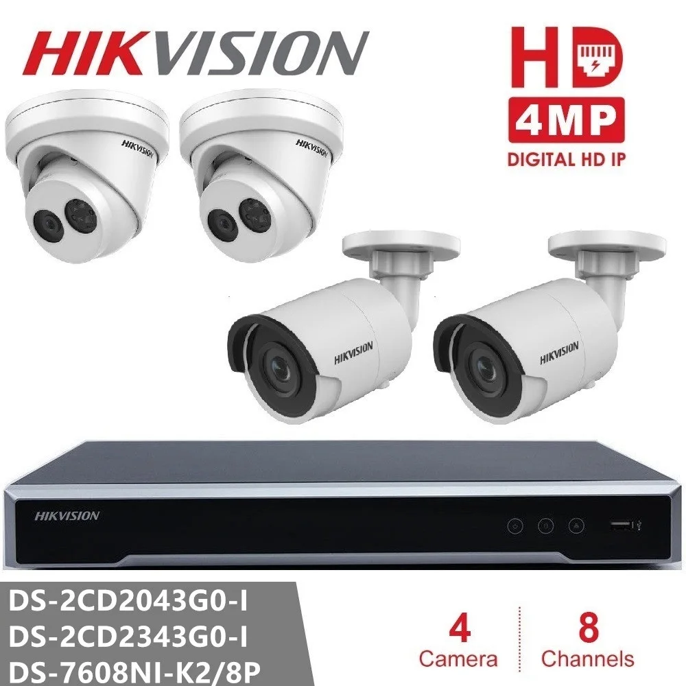 Hikvision IP Camera Kits NVR DS 7608NI K2/8P 8CH 8POE H.265 2SATA + Dome / Bullet 4MP IP Camera