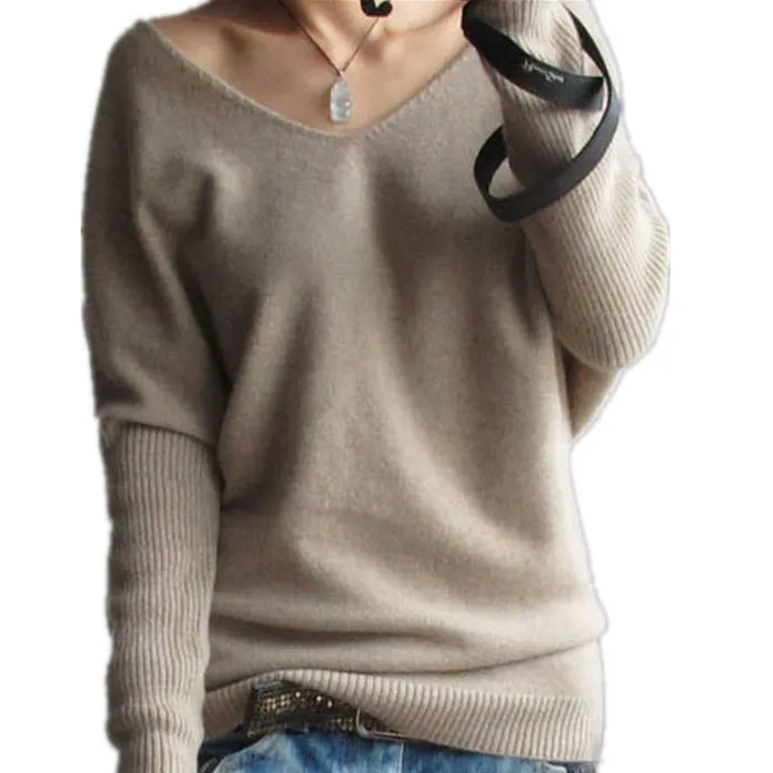 

Spring and Autumn Short Design Cashmere Sweater Female Loose Batwing Shirt Deep V Neck Pullover Sweater Basic Shirt Sweater