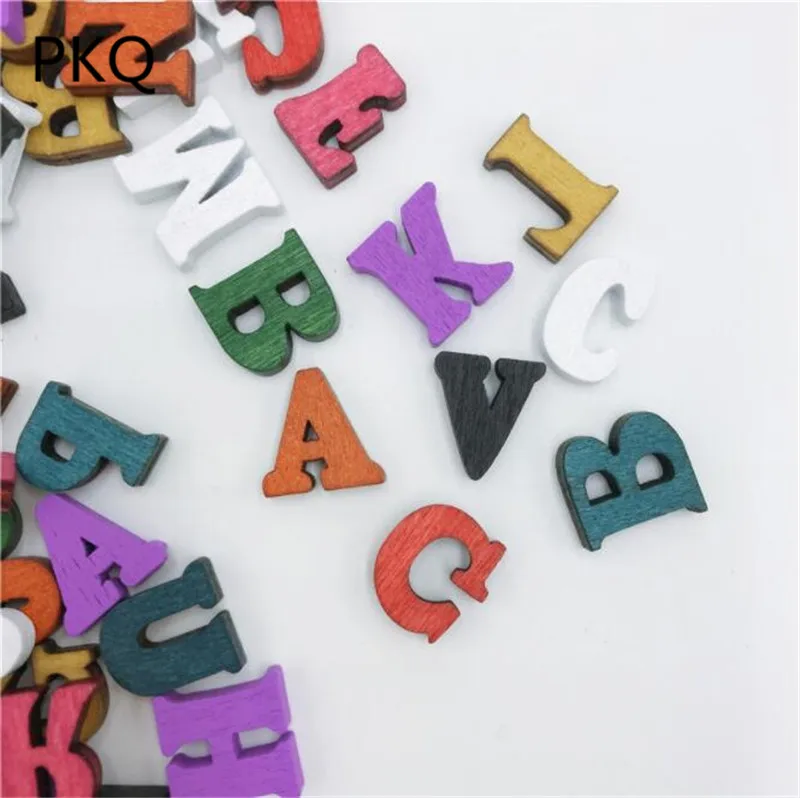 

100pcs/lot Mini Wooden Colorful Letters Wooden Buttons DIY Crafts Material Letters Wood Chips Stand Signs Wedding Birthday Decor