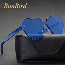 Женские солнцезащитные очки Love Heart,, без оправы, оттенок, прозрачные линзы, цветная форма, милые Солнцезащитные очки, красные, розовые, желтые, синие оттенки, 1340R