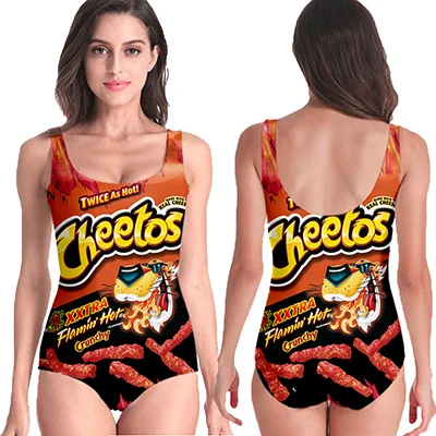Хит, женский сексуальный купальный костюм без рукавов с 3D принтом картофеля фри для косплея, пляжный купальник, Цельный купальник-21 - Цвет: Бежевый