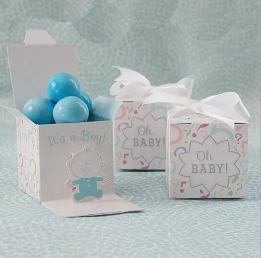 100 X "It's Boy/Girl" "Oh BABY" Детские конфетные коробочки bomboniera детские подарочные коробки для крещения на день рождения(без конфет - Цвет: Небесно-голубой