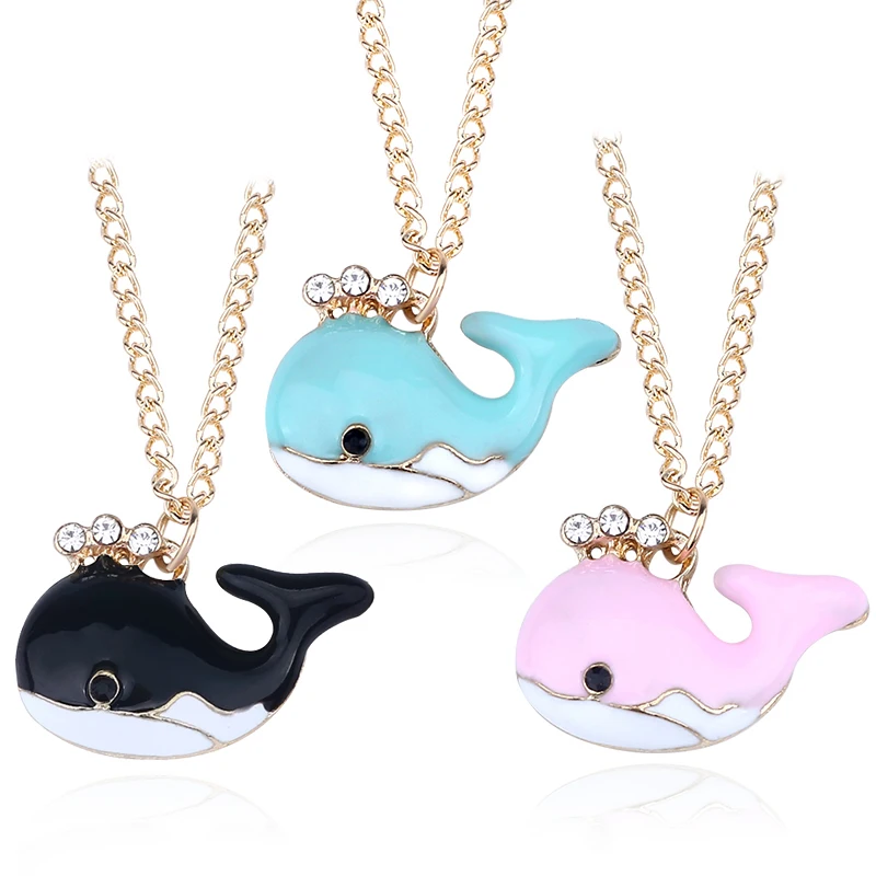 

Trendy DIY Animal Pendant Colorful Kawaii Dolphin Necklaces&Pandants Cartoon Gold Chain Rhinestone Crystal Necklace DropShipping