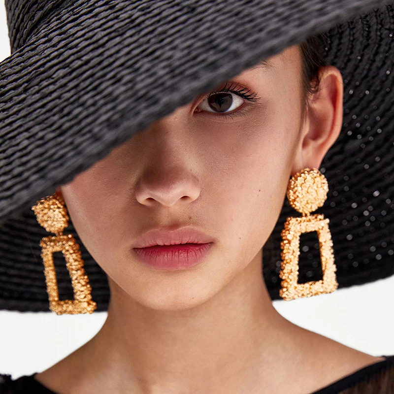 

JURAN Special Design Fashion Punk Gold Metal Dangle Earrings For Women Hot Sale Statement Jewelry Geometric Big Drop Earrings