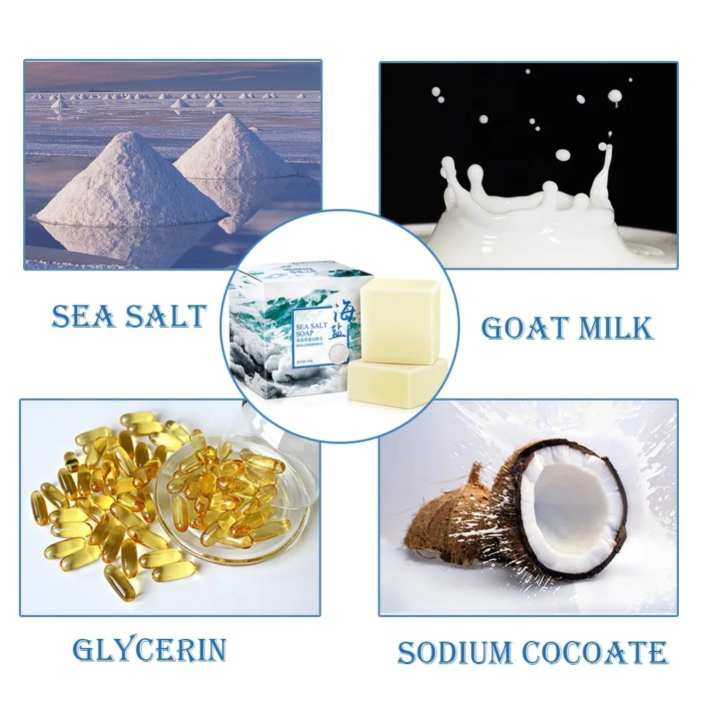 100g Sea Salt Soap Cleaner Removal Pimple Pores Acne Treatment Goat Milk Moisturizing Face Care Wash Basis For Soap Savon Au Hot