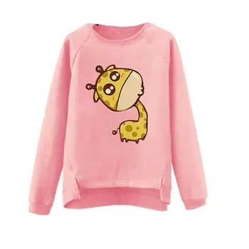 

European fashion women print hoodies sweatshirts autumn wear long sleeve loose round collar fleece open fork coat warm top
