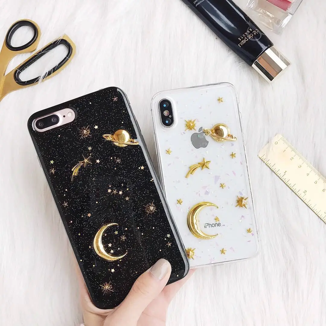 Блестящая Звезда для iphone x/10 мягкий чехол 3D CK universe planet Saturn блестящая задняя крышка