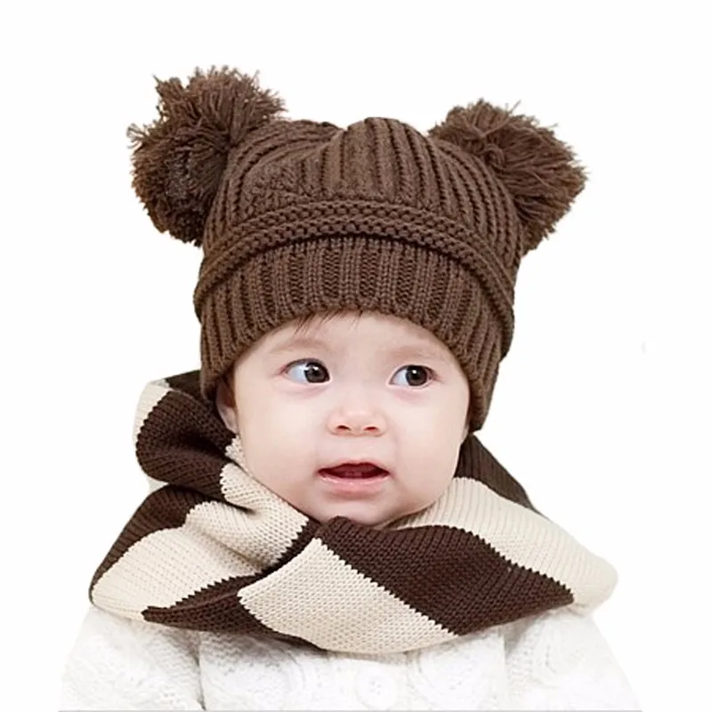 Остии детская вязаная шапочка Вязание для мальчиков и девочек, с двойным шарикоподшипником, мягкая хлопковая для новорожденных для маленьких мальчиков кепки для девочек шляпа Весна-осень-зима H33