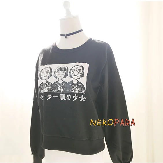

JK Uniform Girl Japanese Style Cute Harajuku Women's Long Sleeve Hoodie Round Collar Sweatshirt Tops Color Black Spring Autumn