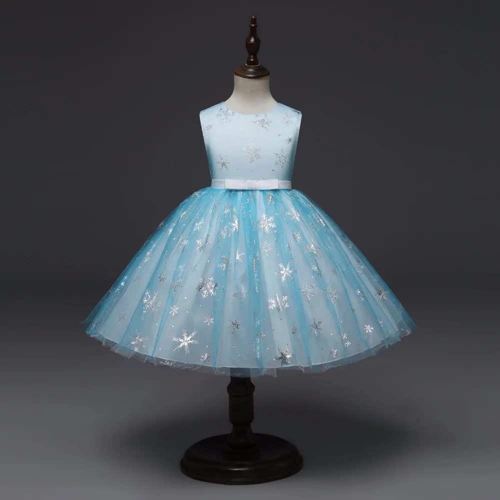 baby Girls Ball Gown Dress kids snowflake printed Lace dress Children Kid Party Clothesin