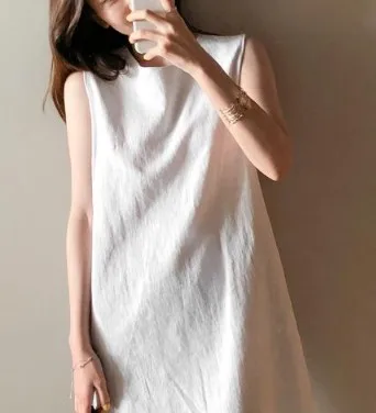 White Летнее платье, однотонное, бохо, платья для женщин, повседневное, Пляжное, сарафан, без рукавов, фламинго, хлопок и лен, платье для женщин, Vestidos De Fiesta - Цвет: White
