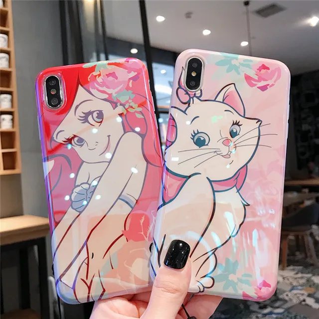 Мультяшный чехол для телефона Marie Cat для iphone Xs MAX XR X 6 6s 7 8 plus Disneys Русалка Принцесса Силиконовая задняя крышка с шейным шнурком