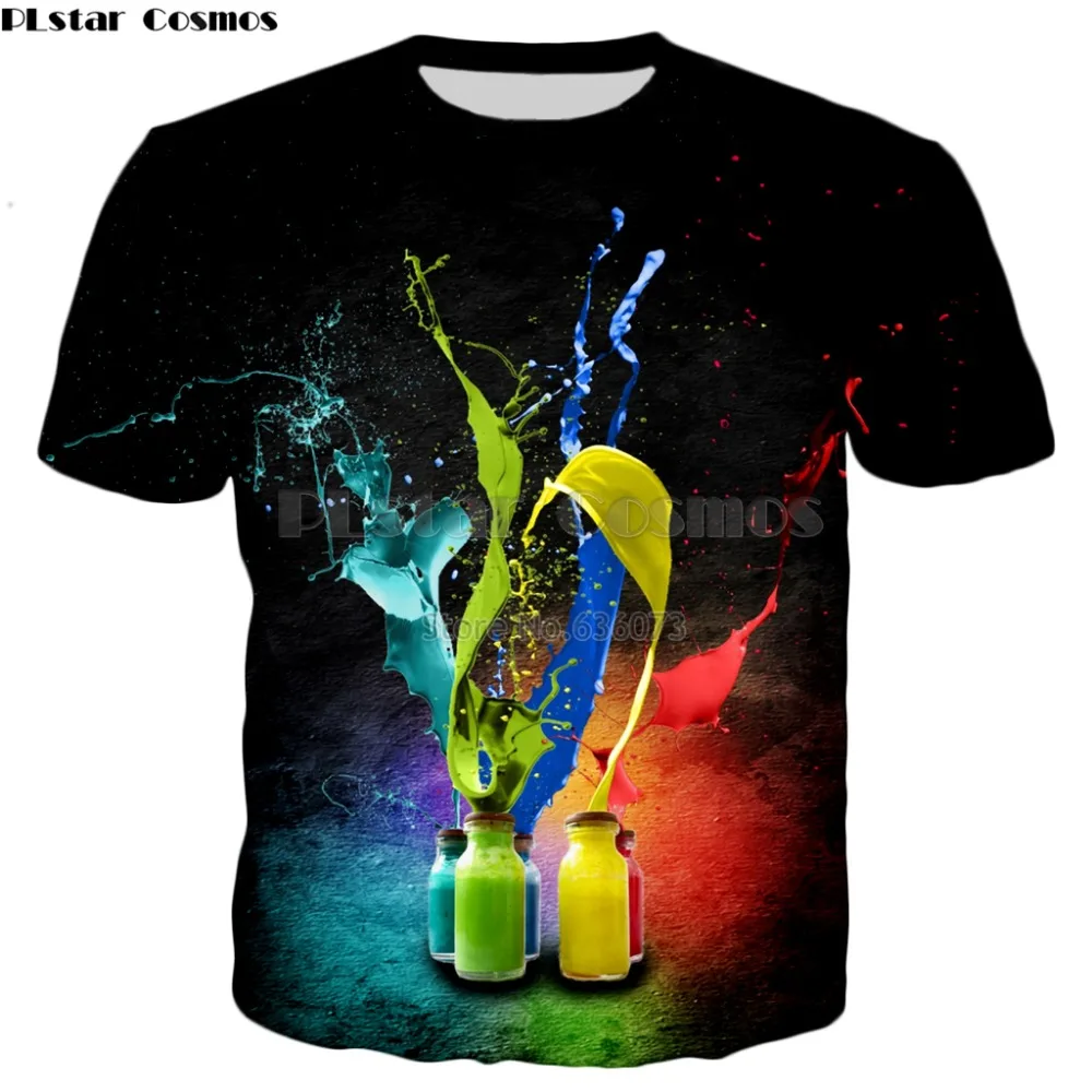 

PLstar Cosmos 2019 summer new Fashion 3d t-shirt Men Womens Tee shirts Dye bottles Creative 3d printing T shirts tops