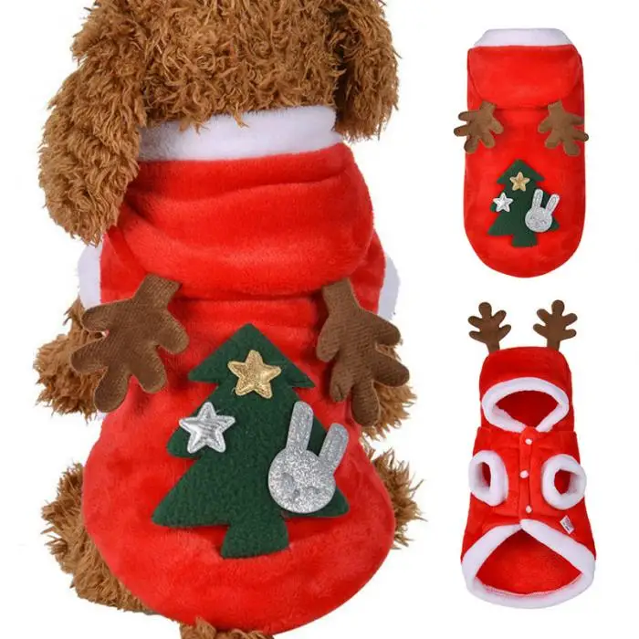 Newly Pet Dog Red Christmas Cartoon Elk Hooded Coat Jacket Winter Dog Cat Coat Pet New Year Clothes