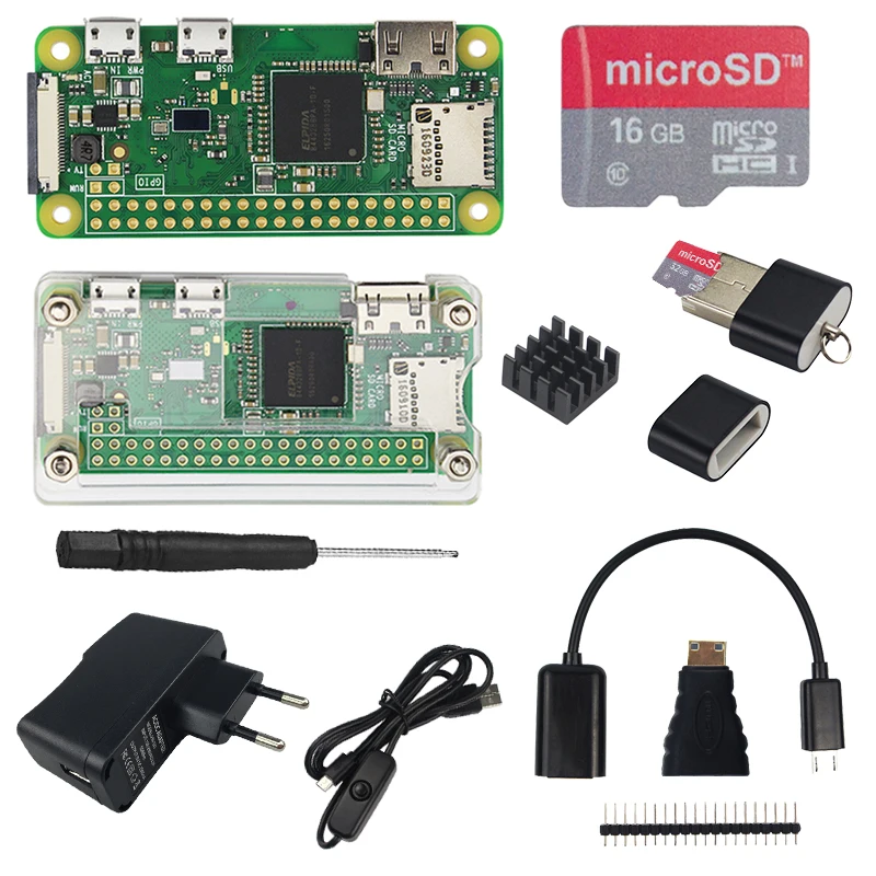 Стартовый набор Raspberry Pi Zero W + акриловый корпус блок питания 2A usb кабель вкл/выкл sd